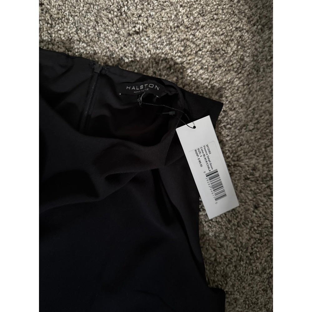 Halston Heritage Flounce Gown Black White Crepe Formal Dress Women 2 - Picture 2 of 4